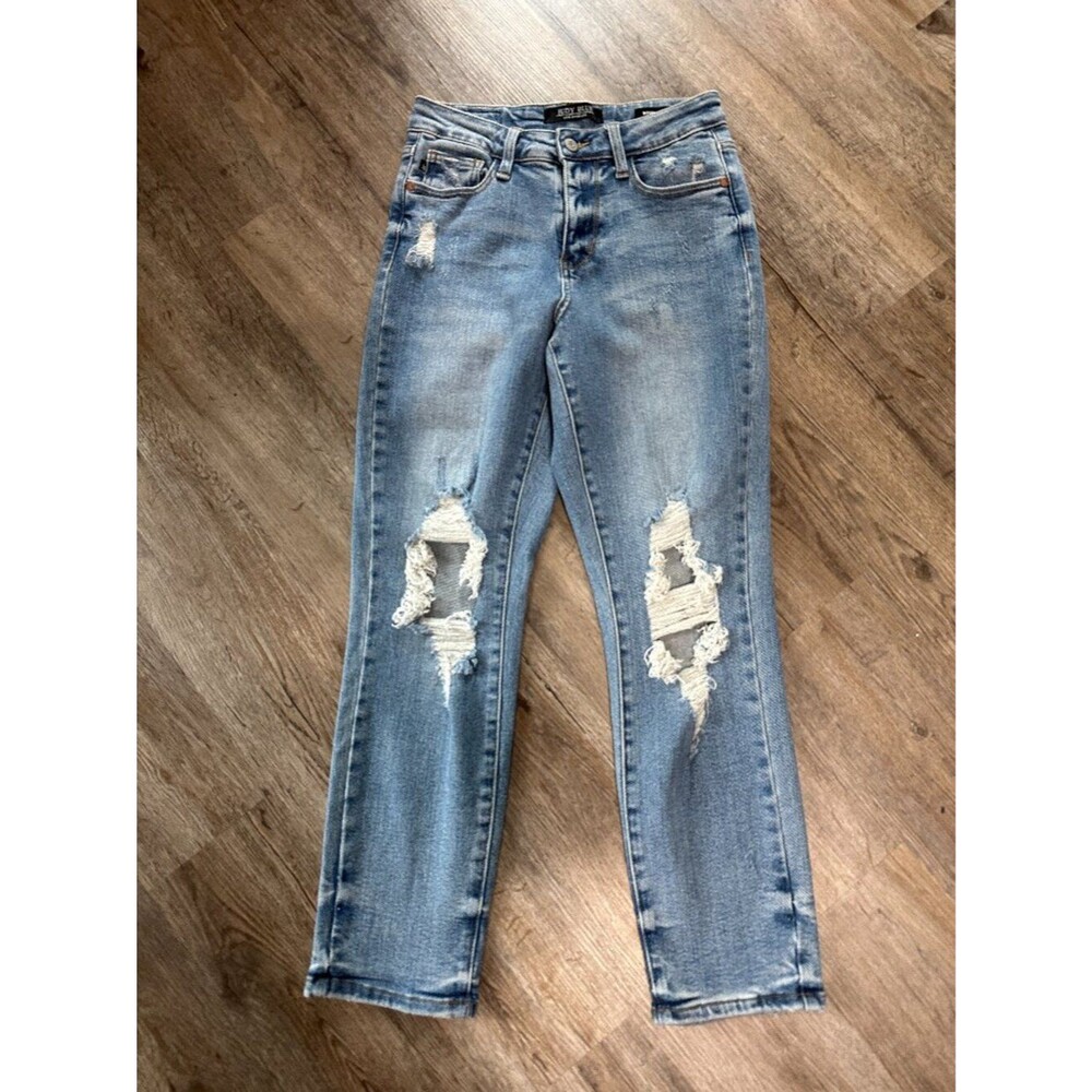 Judy Blue Boyfriend Fit Jeans Size 3/26 High Rise Distressed Medium Wash Stretch
